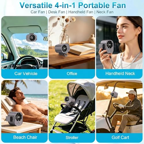 Car Clip On Fan,Portable Cooling Fan for Car with LED Display,360° Rotating Mini Fan,199 Speed Settings,USB Rechargeable 1500mAh Backseat Fan for Cars Without AC, Stroller,Office, Camping - color: Black