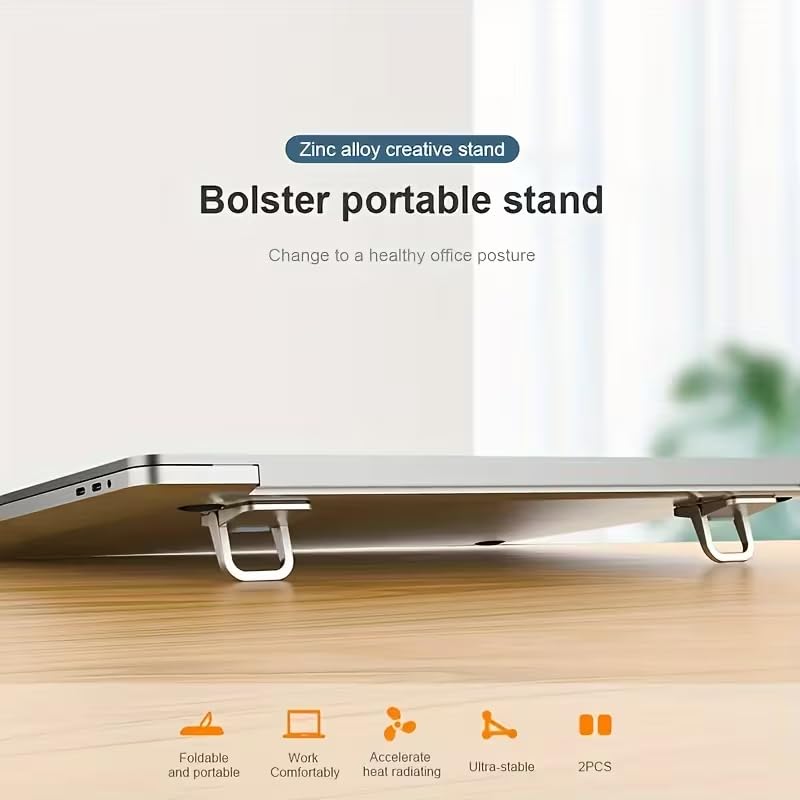 Premium Zinc Alloy Laptop Stand, 2-in-1 Ergonomic Adjustable Notebook Riser & Vertical Holder, Portable Foldable Computer Stand with Silvery Finish for Desk, Office, Travel, MacBook