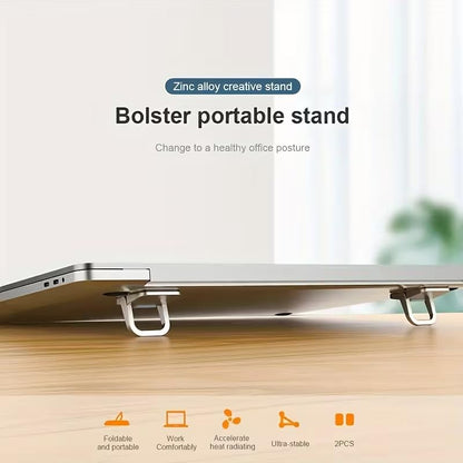 Premium Zinc Alloy Laptop Stand, 2-in-1 Ergonomic Adjustable Notebook Riser & Vertical Holder, Portable Foldable Computer Stand with Silvery Finish for Desk, Office, Travel, MacBook