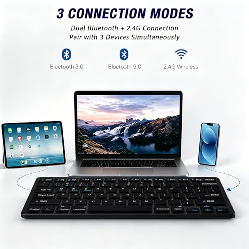Wireless Keyboard- Mini Compact Keyboard with Media Hotkeys, Compatible with PC, Desktop, Laptop, Smart TV - color: Black