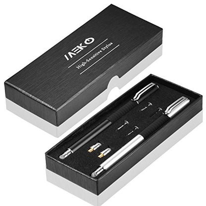 MEKO Stylus Pen for Touchscreen, 2-in-1 Universal Stylus | MEKO 1st Gen Passive Stylus, Fiber & Rubber Tips with Clip, Compatiable with All Touch Screens(Black/Silver) - color: Black/Silver