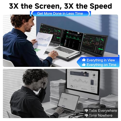 Laptop Screen Extender, 14" FHD 1080P Triple Portable Monitor for Laptops, Stretchable Base and Detachable Screen, Plug & Play, Monitor Extender for 13–17.3" Laptops, Compatible with Window/Mac/Chrome - size: 14" Triple Screen