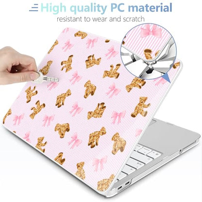 MEEgoodo 4-in-1 Printed Case for MacBook Neo 13 inch 2026 Release Model A3404, Laptop Hard Shell Cases with Keyboard Skin & Screen Protector & Webcam Covers, Bear&Cute Ribbon - color: Bear&Cute Ribbon