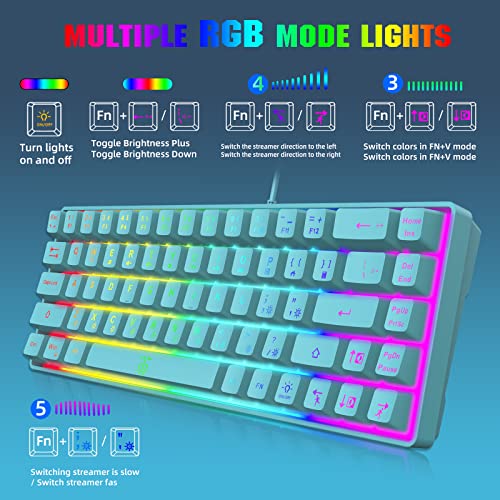 Snpurdiri 60% Membrane Gaming Keyboard,RGB Compact Wired Small Keyboard, Strong Mechanical Feel for PC/Mac Gamer, Typist, Travel, Easy to Carry on Business Trip(68 Keys,Blue) - color: Blue
