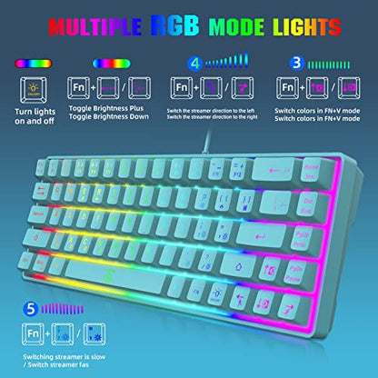 Snpurdiri 60% Membrane Gaming Keyboard,RGB Compact Wired Small Keyboard, Strong Mechanical Feel for PC/Mac Gamer, Typist, Travel, Easy to Carry on Business Trip(68 Keys,Blue) - color: Blue