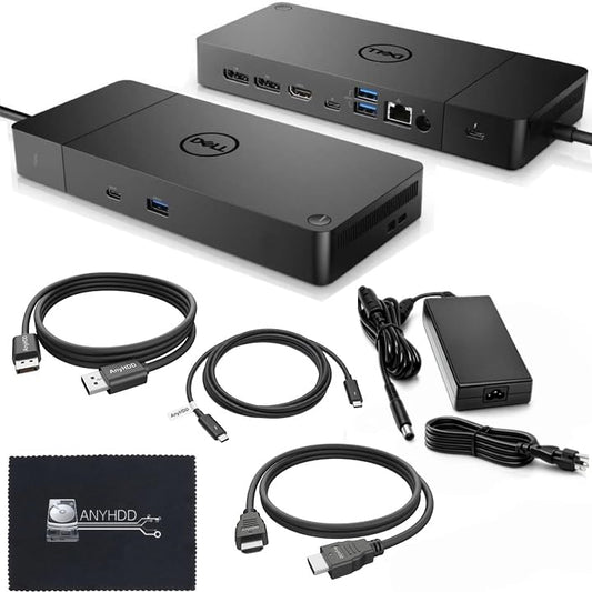 Dell WD19TBS Thunderbolt Dock Bundle - 4K Display, 1 Year Warranty, Dell Docking Station Dual Monitor with 180W Adapter, Anyhdd HDMI, DisplayPort, Thunderbolt Cable - Laptop & Computer Docking Station - style: WD19TBS Renewed