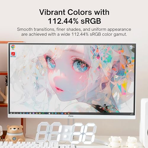 Pixio PX248 Wave White 24 inch 200Hz Refresh Rate FHD 1080p Resolution Fast IPS Panel 1ms GTG Response Time Built-in Speakers Gaming Monitor with Adaptive Sync - color: White