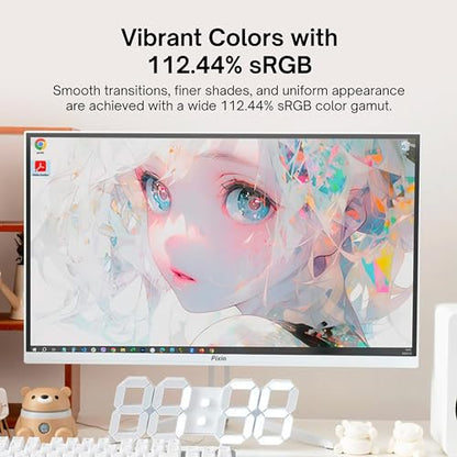 Pixio PX248 Wave White 24 inch 200Hz Refresh Rate FHD 1080p Resolution Fast IPS Panel 1ms GTG Response Time Built-in Speakers Gaming Monitor with Adaptive Sync - color: White