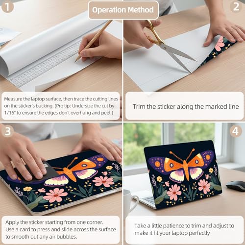 Aesthetic Laptop Skin Cover,12-15.6 Inch Universal Vinyl Sticker Decal,Waterproof Scratch-Resistant Notebook Wrap,Removable Residue-Free Protector,Butterfly Floral Pattern - color: Butterfly Floral Pattern