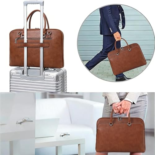 Blofinche Laptop Messenger shoulder bag: Genuine Leather work Briefcase 13.3 15.6 inch designer Satchel handbag - color: Litchi Brown, size: 15.6 inch