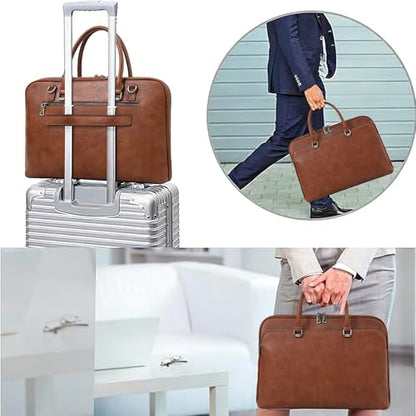 Blofinche Laptop Messenger shoulder bag: Genuine Leather work Briefcase 13.3 15.6 inch designer Satchel handbag - color: Litchi Brown, size: 15.6 inch