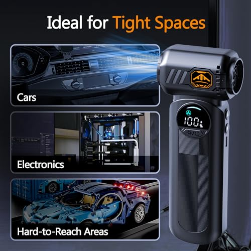 Compressed Air Duster 150000 RPM, Cordless Electric Air Blower with LED Light, 8000mAh Battery and Multi Nozzles for Computer, Keyboard, Car Interior & Electronics Cleaning (Black)