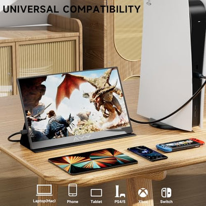 memzuoix 15.6" FHD 1080P Portable Monitor｜Second External｜100% sRGB｜USB-C+HDMI for PS5/Switch｜VESA Mount｜Built-in Speakers | Grey