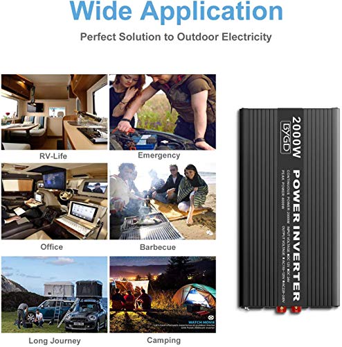 BYGD 2000W Power Inverter 12V DC to 110V AC Inverter Converter with 4 AC Outlets Dual 2.1A USB Ports for Home, RV, Boat, Truck, Off-Grid Solar System - size: 2000W