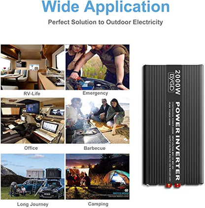 BYGD 2000W Power Inverter 12V DC to 110V AC Inverter Converter with 4 AC Outlets Dual 2.1A USB Ports for Home, RV, Boat, Truck, Off-Grid Solar System - size: 2000W