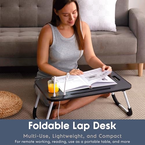 Nestl Foldable Lap Desk - Portable Laptop Stand for Bed, Couch, Work, Reading & Writing, Lap Table with USB Ports, Large Laptop Tray, Black - size: Premium Large