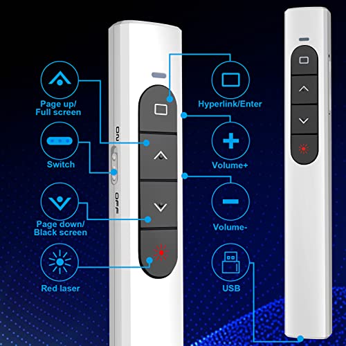 Presentation Clicker Wireless Presenter Remote with Hyperlink & Volume Remote Clicker for PowerPoint Office Classroom Presentation Remote Control Pointer Slide Advancer (Battery Included) - style: USB-White