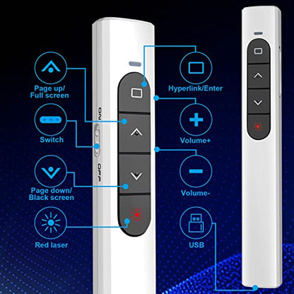 Presentation Clicker Wireless Presenter Remote with Hyperlink & Volume Remote Clicker for PowerPoint Office Classroom Presentation Remote Control Pointer Slide Advancer (Battery Included) - style: USB-White