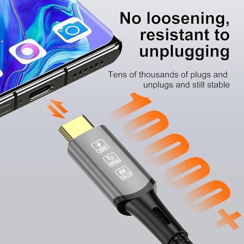 USB4 Cable with Thunderbolt 4, 240W Charging, 40Gbps Data, 8K@60Hz 4K120Hz HDR, PD3.1, USB C to USB C, for MacBook M1-M3, Mac Studio, Laptops, Monitor - size: USB4 40G 240W-6FT