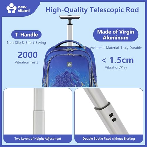 NEW TILAMI 20 Inch Rolling Backpack for School Stair-Climbing Big Wheel | Teen Boys Girls Carry-on Suitcase Large Organizer Compartment 15.6 Laptop Sleeve Adjustable Handle Roller Travel Bag College - color: Chill Blue Print