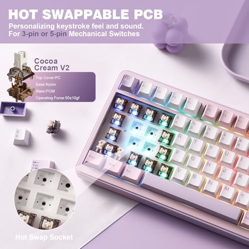 YUNZII B75 PRO Wireless Mechanical Gaming Keyboard | Custom 75% Layout with Knob,Gasket Mount,Hot Swap,Creamy Pre-lubed Switch,BT/USB-C/2.4G(Cocoa Cream V2 Switch,Purple) - color: Purple, size: Cocoa Cream V2 Switch