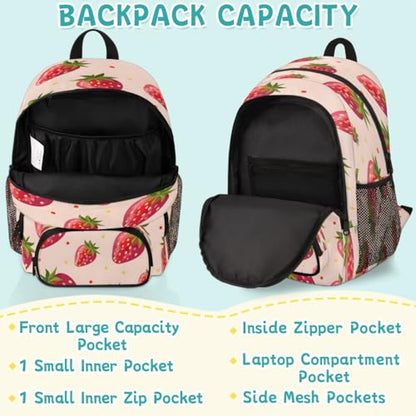 Strawberry Laptop Backpack for Women Men, 18.3 Inch Travel Work Backpacks, Strawberries Waterproof Computer Casual Daypack Nurse Teacher Bags - color: Multicolor 11