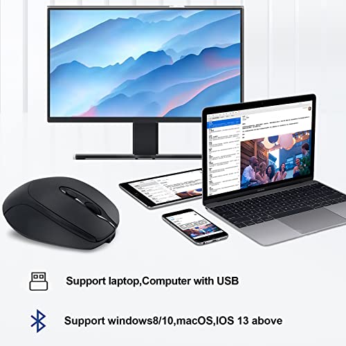 Rechargeable Wireless Mouse Bluetooth Silent for Laptop, iPad, MacBook, PC, Surface Pro, Lenovo, Samsung Tablet, Ergonomic Design (Black) - color: Black-1