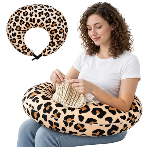 Ergonomic U-Shaped Gaming & Lap Pillow for Crocheting - Cute Leopard Crochet Pillow with Elbow & Arm Support, Lap Desk Pillows for Reading, Playing or Crocheting, Suitable for Adults - Brown - color: Leopard Brown