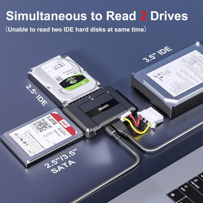 Unitek USB-C SATA/IDE Adapter, Dual-Drive, 6Gbps, for 2.5/3.5" HDD/SSD | Simultaneous 1 SATA + 1 IDE Access; For 2.5/3.5" IDE/SATA, Optical; Plug & Play, Hot-Swap; 12V Adapter Included - color: USB C 6Gbps SATA & 5 Gbps IDE