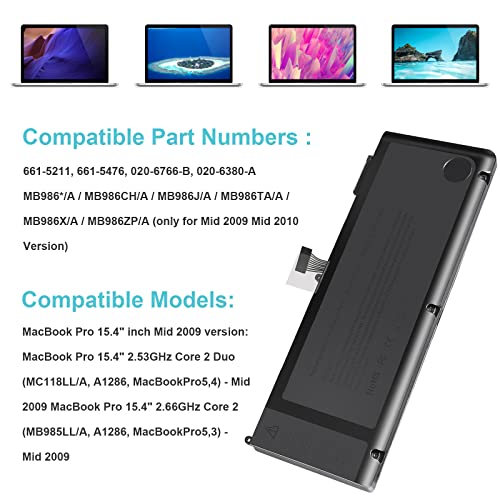 TREE.NB A1321 A1286 (Only for Mid 2009 Mid 2010 Version) Laptop Battery for MacBook Pro 15 Inch Battery A1321 A1286 MC371LL/A MC372LL/A MB985 MB986 MC118 020-6380-A 020-6766-B - size: 8.33x3.42x0.55inch A1321