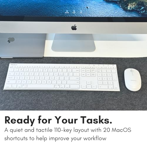 Macally Wireless Bluetooth Keyboard for Mac - Compatible Apple Keyboard or MacBook Pro/Air, iMac - Multi-Device, Up to 3 Devices with 110 Keys, 20 Shortcuts, Numeric Keypad, and Rechargeable - White - color: White