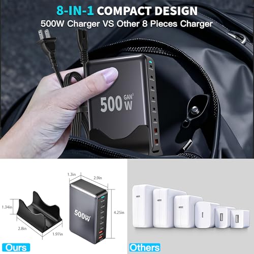 500W GaN USB C Charger Block Charging Station 8 Port Fast Charger Block with Dual 100W PD USB-C Fast Charging Station Hub Compatible with iPhone 17/16 15/14/13/Pro Max/MacBook Pro/Air/All iPad (Black) - color: Black-B