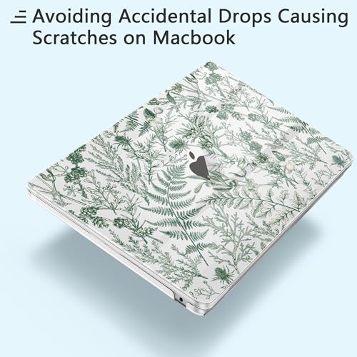 for MacBook Pro 14 inch Case 2025 M5 2024 M4 2023 Release– Fashionable Lightweight Floral Design Transparent HD Clear Laptop Shell, with TPU Keyboard Cover & OTG Adapters, Green Branches - color: Green branches