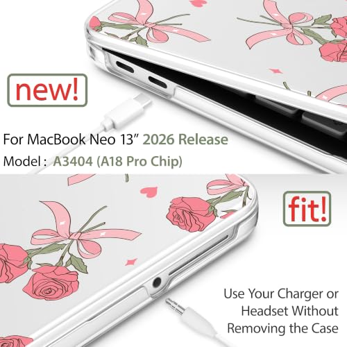 Compatible with MacBook Neo 13 inch (2026 Release A3404) (A18 Pro) with Liquid Retina Display, Printed Slim Protective Case with Screen Protector & Keybaord Cover, Rose Bows - color: Rose Bows