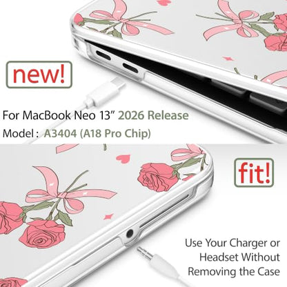 Compatible with MacBook Neo 13 inch (2026 Release A3404) (A18 Pro) with Liquid Retina Display, Printed Slim Protective Case with Screen Protector & Keybaord Cover, Rose Bows - color: Rose Bows
