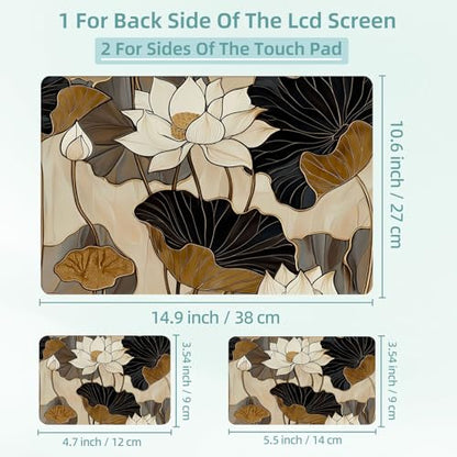 Universal Laptop Skin Decal, 3-Piece Vinyl Protector for 12 13 14 15.6" Notebook, Waterproof Anti-Scratch, Easy Trim & Bubble-Free Finish, Lotus Leaves - color: Lotus Leaves