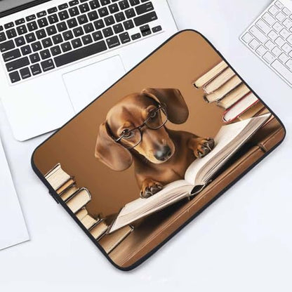 Laptop Sleeve Bag 15.4 15.6 Inch,Dachshund Professor Reading A Book Funny Dog Animal Protective Polyester Computer Cases Laptop Cover Briefcase Bag Tablet Travel Cover - color: LPS-030