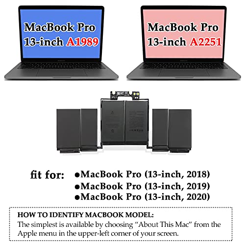 ANTIEE A1989 A1964 Laptop Battery for MacBook Pro 13 Inch A1989 (Mid 2018 2019) A2251(2020 Release) EMC 3214 3358 3348 MR9Q2LL/A MR9R2LL/A MR9T2LL/A MR9U2LL/A MR9V2LL/A MV962LL/A MV9A2LL/A - size: 10*4.5*0.32inch A1964