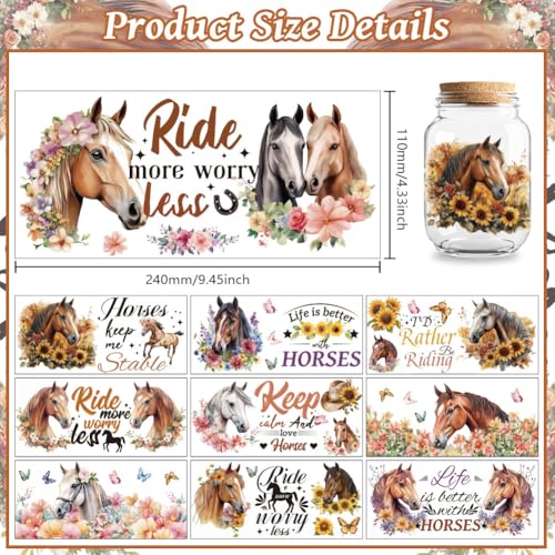 UV DTF Cup Wraps Transfer Stickers Horse and Flowers Pattern, 10 Sheets Waterproof Custom Vinyl Transfer Sticker 16oz Coffee Glass Cup Tumbler Bottle Mug Decals for Men Women | Waterproof UV DTF Stickers, Custom Vinyl Decals for 16oz Coffee Cups Tumblers