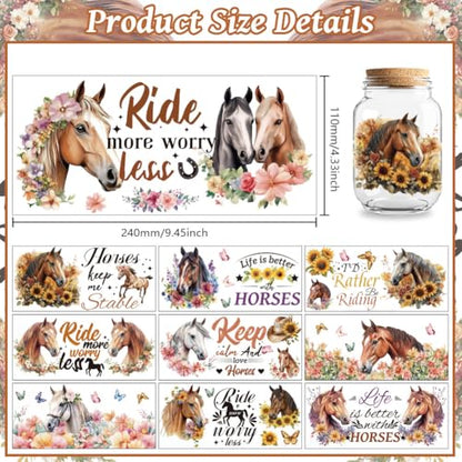 UV DTF Cup Wraps Transfer Stickers Horse and Flowers Pattern, 10 Sheets Waterproof Custom Vinyl Transfer Sticker 16oz Coffee Glass Cup Tumbler Bottle Mug Decals for Men Women | Waterproof UV DTF Stickers, Custom Vinyl Decals for 16oz Coffee Cups Tumblers
