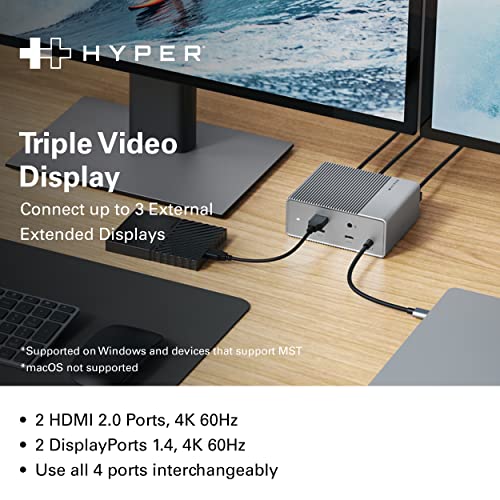 HyperDrive USB-C & Thunderbolt 4 GEN2 12-in-1 Docking Station, 100W PD for MacBook Pro/Air, iPad, PC, 4K USB C Triple Display, 10Gbps, Gigabit Ethernet - style: 12-in-1 PD