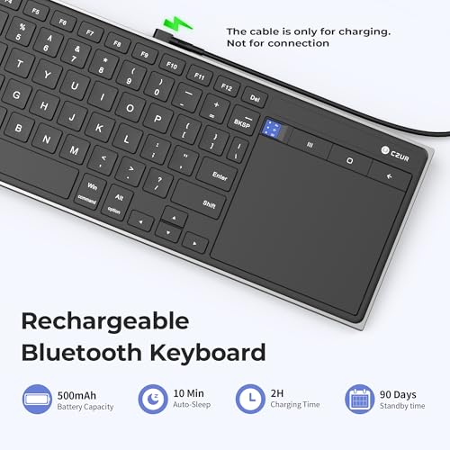 CZUR Portable Computer Keyboard with Trackpad, Rechargeable Bluetooth Keyboard with Touchpad, Wireless Ultra Slim Keyboard for PC/Laptop/Tablet/Phone, for Windows/Android