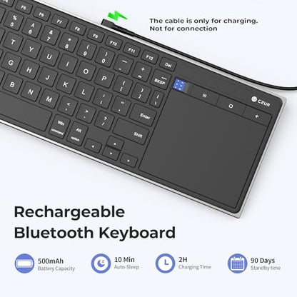 CZUR Portable Computer Keyboard with Trackpad, Rechargeable Bluetooth Keyboard with Touchpad, Wireless Ultra Slim Keyboard for PC/Laptop/Tablet/Phone, for Windows/Android
