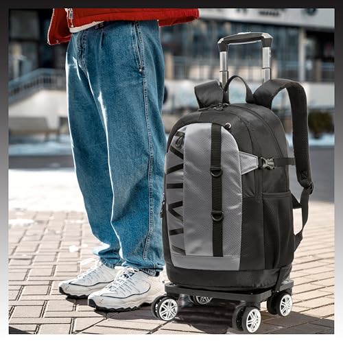 HTgroce Rolling Backpack with Wheels for Boys Roller Wheels Backpacks Big Kids Laptop Luggage Travel Suitcase for Teen Boys - color: 04