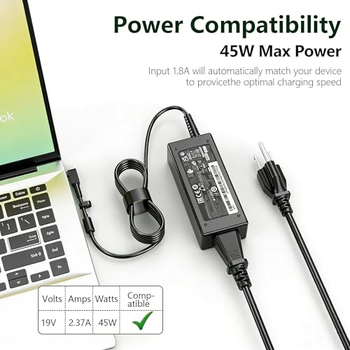 45W Laptop Charger Power Adapter Compatible with Acer Aspire 3 14 15 Spin 14, Fit for A314 A315 A317 Series A315-58 58G 57G 24P 44P A314-21 22 31 Laptop Replacement Charger