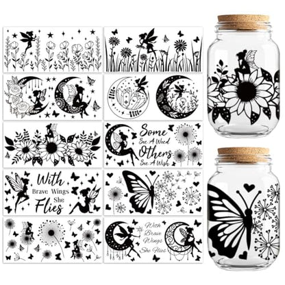 UV DTF Cup Wraps Transfer Stickers Black Fairy Pattern, 10 Sheets Waterproof Custom Vinyl Transfer Sticker 16oz Coffee Glass Cup Tumbler Bottle Mug Decals for Men Women | Waterproof UV DTF Stickers, Custom Vinyl Decals for 16oz Coffee Cups Tumblers Bottle