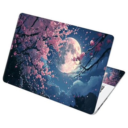 Universal Laptop Skin Sticker with 2 Wrist Pad Decals, 3-Piece Removable Vinyl Laptop Cover, Beautiful Moon Cherry Blossoms Waterproof Anti-Scratch, Easy-Trim Fit for 13.3" 14" 15.6" Laptops - color: Beautiful Moon Cherry Blossoms