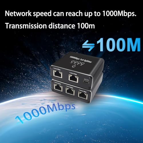 1000Mbps Ethernet Splitter 1 to 4 High Speed(4 Devices Simultaneously Networking), Gigabit Internet Splitters 1 in 4 Out, LAN Splitter with USB Power Cable, RJ45 Splitters for Cat5/5e/6/7/8 Cable - style: 1to4