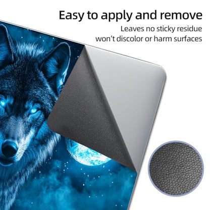 Universal Laptop Skin Sticker Decal, 12"-15.6" Aesthetic Vinyl Wrap, Blue Wolf with Glowing Moon Waterproof Notebook Cover Art Protector for MacBook HP Dell Lenovo, Fits 13" 14" 15" 15.6" - color: Blue Wolf with Glowing Moon