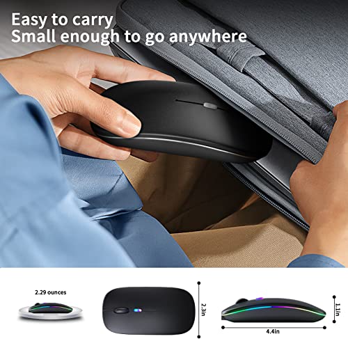 KANMABPC Wireless Bluetooth Mouse – Rechargeable, Silent, Dual Mode (Bluetooth 5.2 & USB) with LED Lights – Portable for Laptop, Desktop, & Tablet(Black) - color: Black